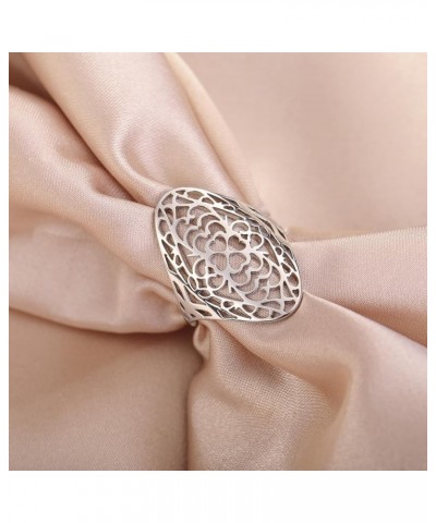 Vintage Filigree Flower Ring Stainless Steel Elegant Flower Ring Wedding Band Ring for Women New - Silver $7.44 Bracelets