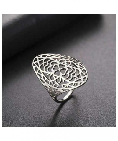 Vintage Filigree Flower Ring Stainless Steel Elegant Flower Ring Wedding Band Ring for Women New - Silver $7.44 Bracelets