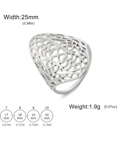 Vintage Filigree Flower Ring Stainless Steel Elegant Flower Ring Wedding Band Ring for Women New - Silver $7.44 Bracelets