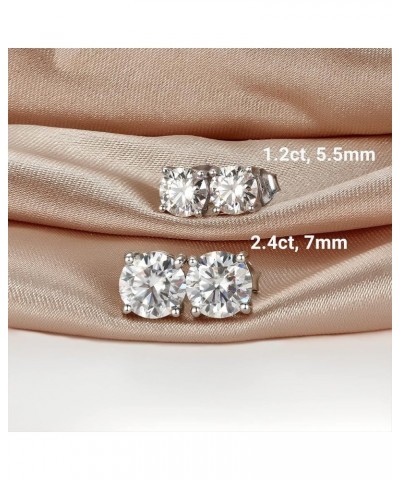 Sterling Silver Moissanite Stud Earrings 0.6ct-2.4ct D Color VVS1 Round Cut Moissanite Diamond Earrings for Women C-2.4ct-[1....