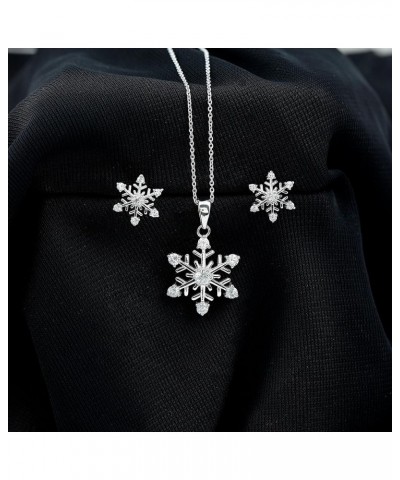 1 CT Cubic Zirconia Snowflake Pendant and Earring Set in Gold, Classic Certified Zircon Snowflake Jewelry Set for Women 18K W...