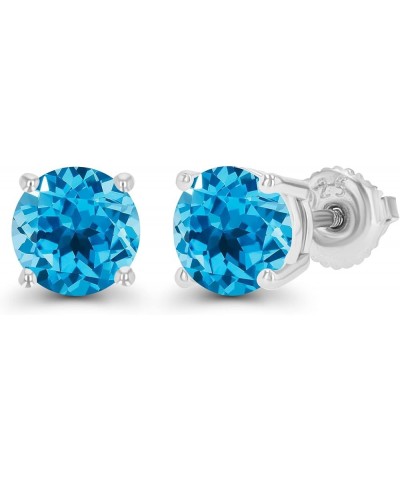 14K Gold Plated 925 Sterling Silver Hypoallergenic 6mm Round Genuine Birthstone Solitaire Screwback Stud Earrings Blue Topaz-...