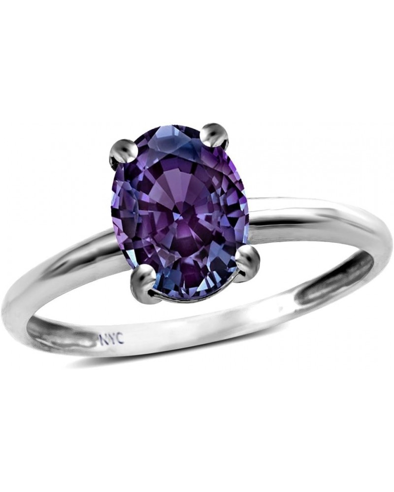 Solid 14k White Gold Classic Solitaire Oval 8x6 Engagement Promise Ring Simulated Alexandrite $130.89 Rings