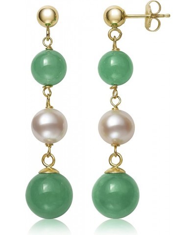 Cultured Freshwater Pearl and Jade Earrings for Women in 14K Gold Post $46.06 Earrings