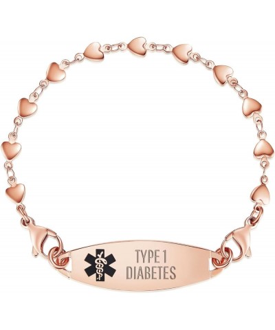 Heart Medical alert bracelet for Women Fashion Medical ID Jewelry 7-8.5 inches adjustable Interchangeable-Rose Gold $16.80 Br...