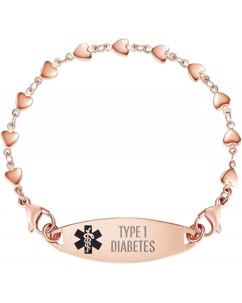 Heart Medical alert bracelet for Women Fashion Medical ID Jewelry 7-8.5 inches adjustable Interchangeable-Rose Gold $16.80 Br...