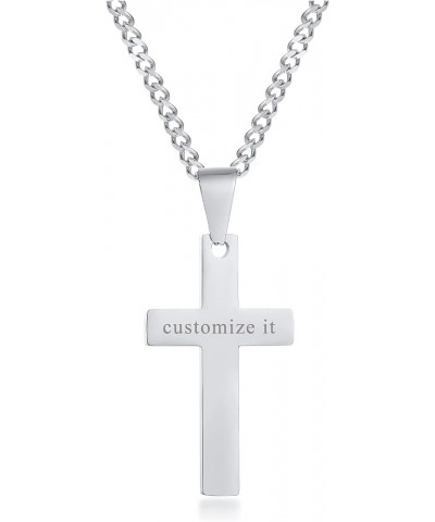 Personalized Customize Stainless Steel Polished Plain Simple Cross Pendant Necklace for Men Women, 24" Chain Silver-tone $9.0...