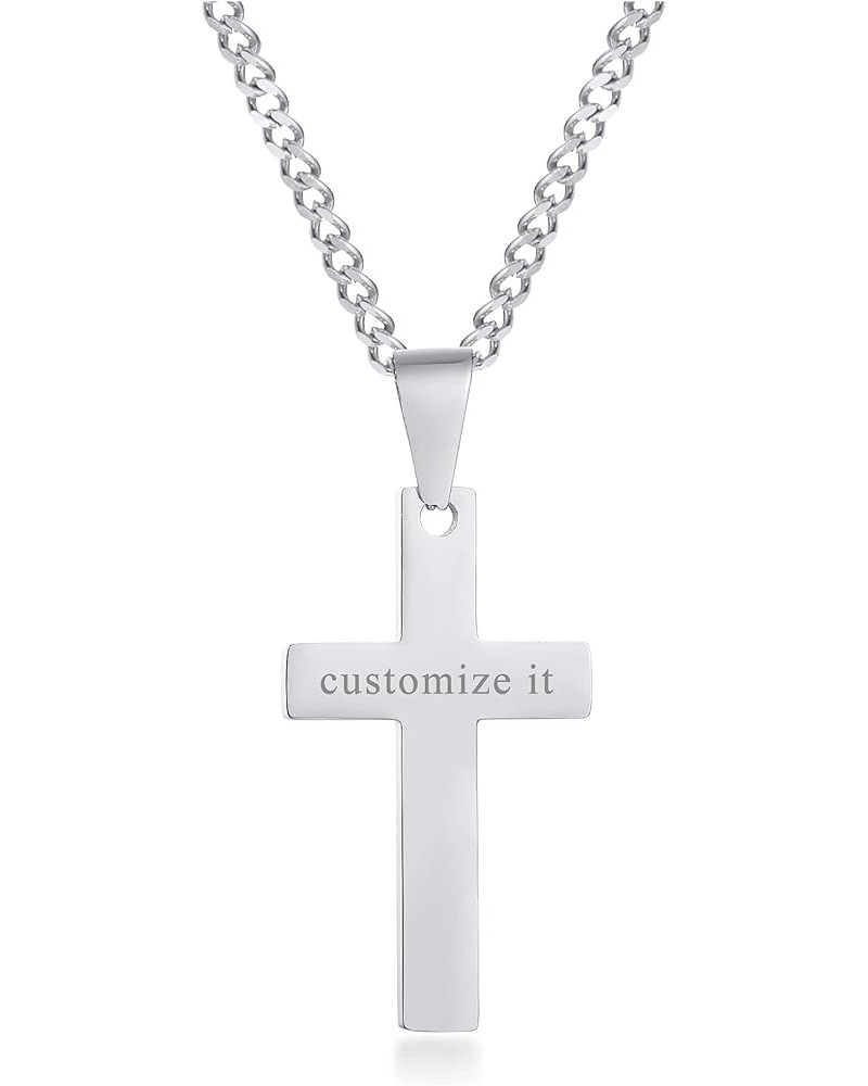 Personalized Customize Stainless Steel Polished Plain Simple Cross Pendant Necklace for Men Women, 24" Chain Silver-tone $9.0...