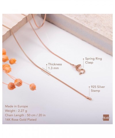 14K Rose Gold Plated on 925 Sterling Silver 1.3 mm Curb Chain Necklace 14" 16" 18" 20" 22" 24" 28" in 20 inch/ 50 cm $9.87 Ne...