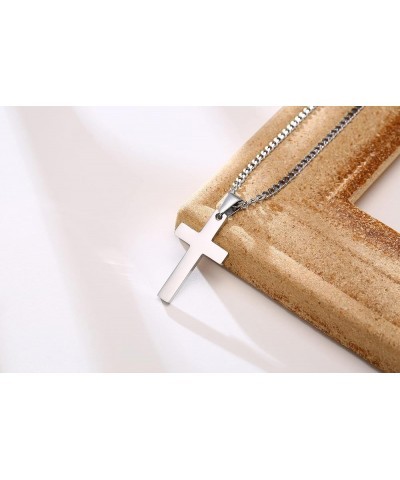 Personalized Customize Stainless Steel Polished Plain Simple Cross Pendant Necklace for Men Women, 24" Chain Silver-tone $9.0...