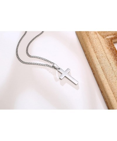 Personalized Customize Stainless Steel Polished Plain Simple Cross Pendant Necklace for Men Women, 24" Chain Silver-tone $9.0...