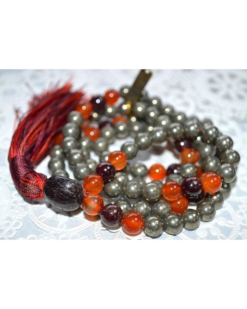 Iron Pyrite mala bead necklaces bracelet Empath Protection 108 prayer beads necklace Unknotted Pyrite, Garnet & Carnelian Mal...