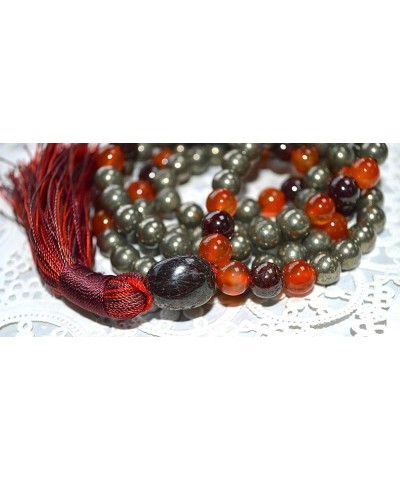 Iron Pyrite mala bead necklaces bracelet Empath Protection 108 prayer beads necklace Unknotted Pyrite, Garnet & Carnelian Mal...