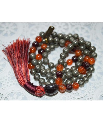 Iron Pyrite mala bead necklaces bracelet Empath Protection 108 prayer beads necklace Unknotted Pyrite, Garnet & Carnelian Mal...