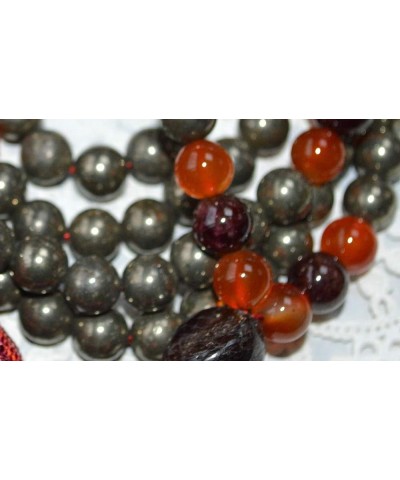 Iron Pyrite mala bead necklaces bracelet Empath Protection 108 prayer beads necklace Unknotted Pyrite, Garnet & Carnelian Mal...