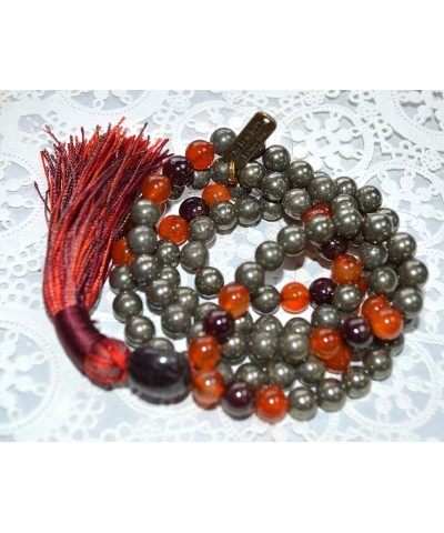 Iron Pyrite mala bead necklaces bracelet Empath Protection 108 prayer beads necklace Unknotted Pyrite, Garnet & Carnelian Mal...