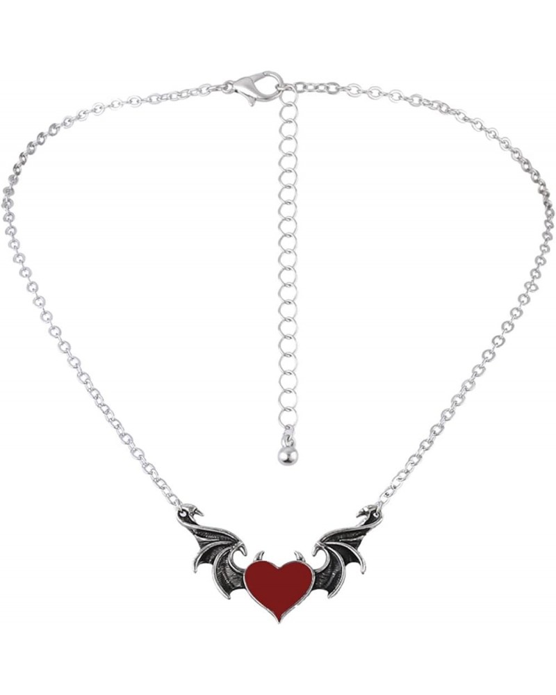 Gothic Evil Heart Bat Wing Halloween Necklaces Punk Demon Peach Wing Pendant Adjustable Choker Necklace for Women Girls Perso...