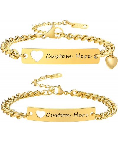 Customize ID Bracelets Gift for Couples - His & Her Matching Bracelet, Men Women Promise Cuban Chain Bracelet Custom-Gold+Gol...