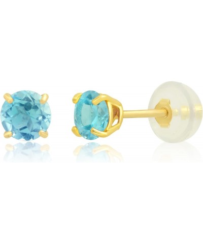 14k Gold Round Stud Earrings for Women | Small 4mm Birthstone Earrings | Real Gold Gemstone Earrings for Women | Gemstone Stu...