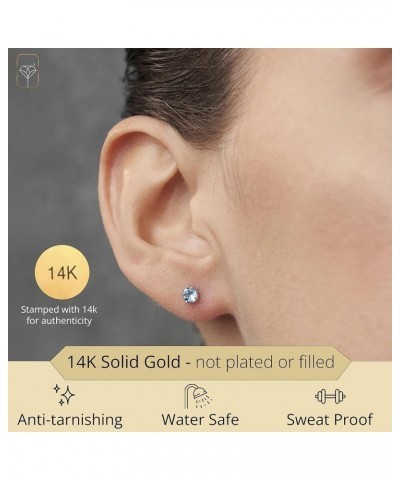 14k Gold Round Stud Earrings for Women | Small 4mm Birthstone Earrings | Real Gold Gemstone Earrings for Women | Gemstone Stu...