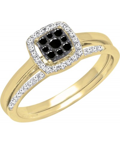 0.30 Carat Round Black & White Diamond Square Cluster Wedding Ring Set for Women in 10K Gold 9.5 Yellow Gold $192.34 Sets