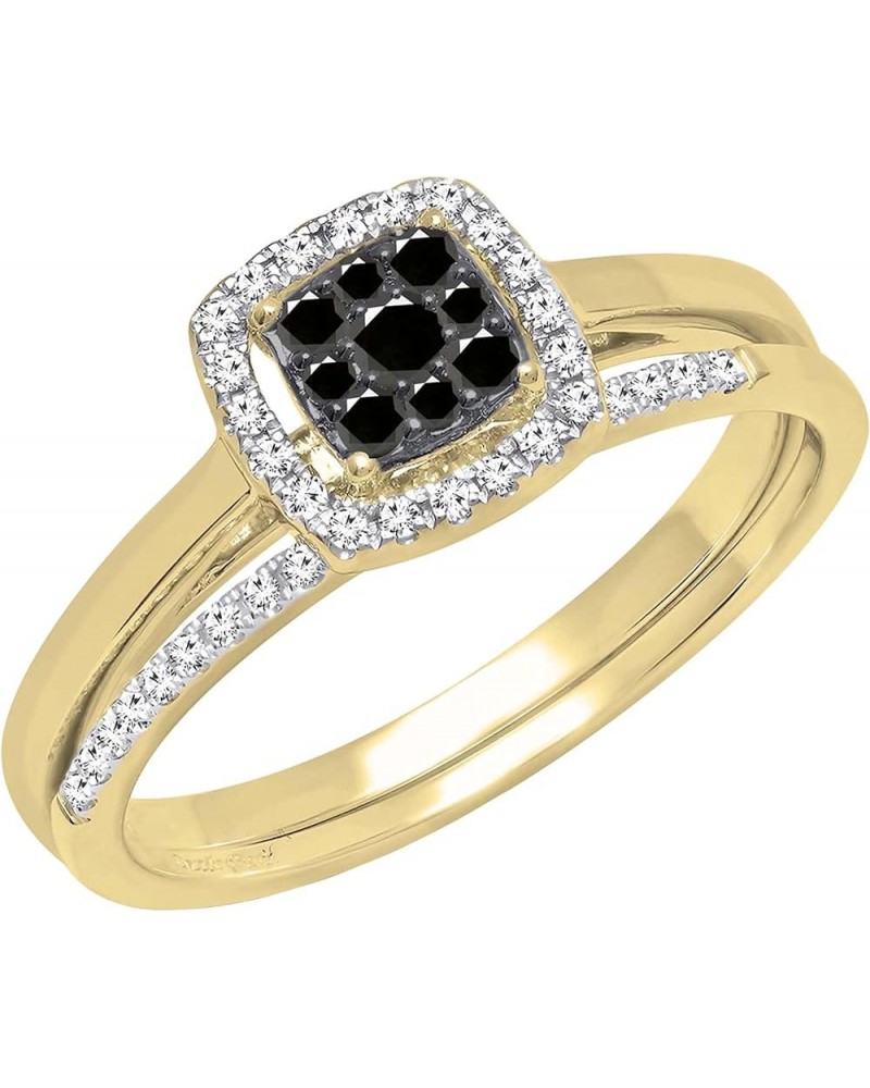 0.30 Carat Round Black & White Diamond Square Cluster Wedding Ring Set for Women in 10K Gold 9.5 Yellow Gold $192.34 Sets