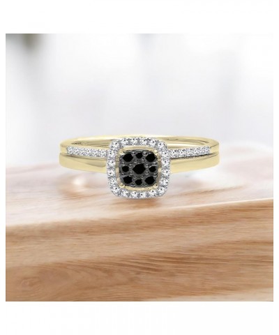 0.30 Carat Round Black & White Diamond Square Cluster Wedding Ring Set for Women in 10K Gold 9.5 Yellow Gold $192.34 Sets