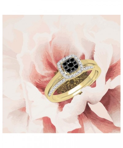 0.30 Carat Round Black & White Diamond Square Cluster Wedding Ring Set for Women in 10K Gold 9.5 Yellow Gold $192.34 Sets