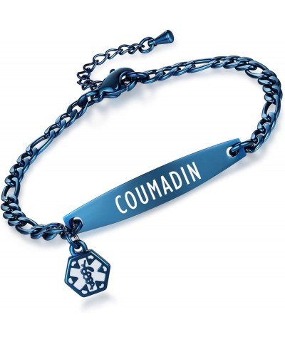 Fashion small Figaro medical alert bracelet for women adjustable 6.5-8 inch Blue coumadin $14.56 Bracelets