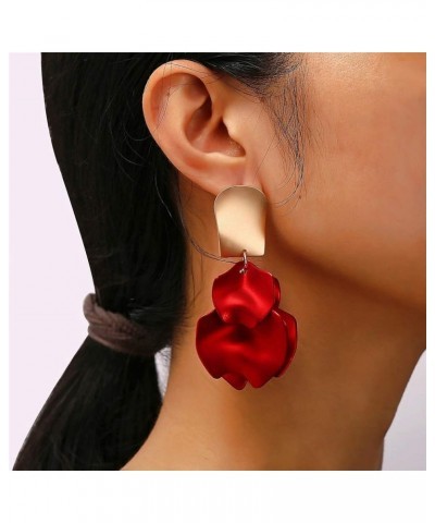 Rose Petal Dangle Earrings for Women Girls - Long Drop Floral Tassel Earrings - Statement Exaggerated Tiered Flower Earrings ...