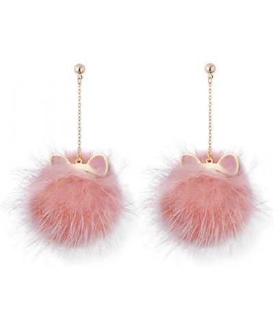 Pom Pom Earrings Cute Rabbit Fur Pom Pom Earrings Faux Fur Ball Fluffy Earrings Cat's Ears Long Mink Earrings Red Pink White ...