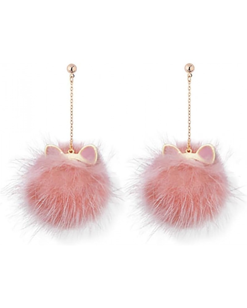 Pom Pom Earrings Cute Rabbit Fur Pom Pom Earrings Faux Fur Ball Fluffy Earrings Cat's Ears Long Mink Earrings Red Pink White ...