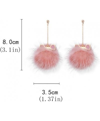 Pom Pom Earrings Cute Rabbit Fur Pom Pom Earrings Faux Fur Ball Fluffy Earrings Cat's Ears Long Mink Earrings Red Pink White ...