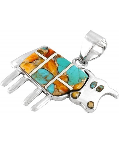 Cow in Turquoise & Gemstone Pendant Necklace in 925 Sterling Silver (18" Length) Spiny Turquoise $22.68 Necklaces