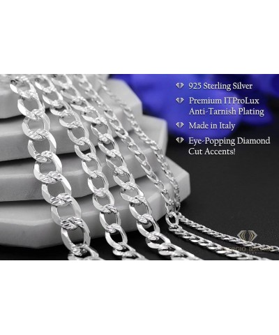 925 Italian Sterling Silver 2.5mm - 10.5mm Solid Cuban Diamond Cut Chain, ITProLux Curb Link Pave Necklace 8.5mm $23.51 Neckl...