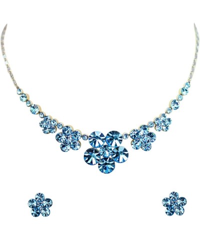 Gorgeous Rhinestone Crystal Floral Necklace Earrings Set Aqua $16.59 Jewelry Sets