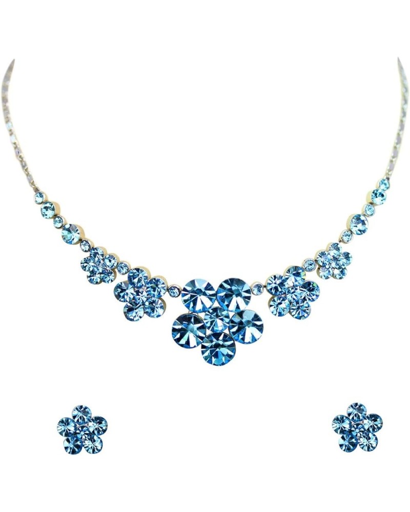 Gorgeous Rhinestone Crystal Floral Necklace Earrings Set Aqua $16.59 Jewelry Sets