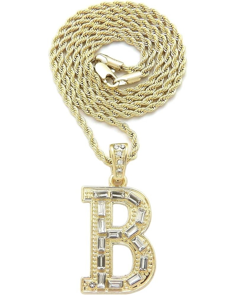 Unisex Stone Filled Initial Letter Pendant 24 inches Rope Chain Necklace Gold - B $12.38 Necklaces