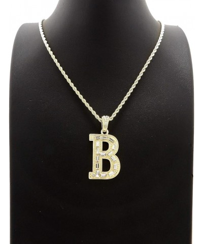 Unisex Stone Filled Initial Letter Pendant 24 inches Rope Chain Necklace Gold - B $12.38 Necklaces