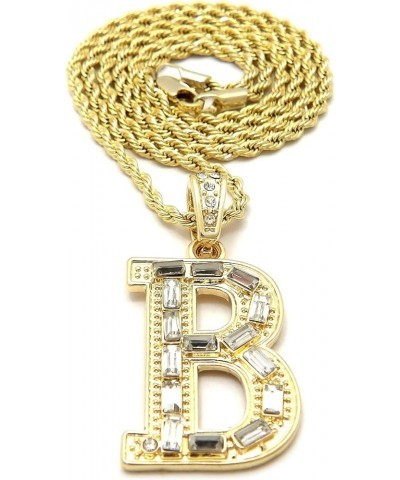 Unisex Stone Filled Initial Letter Pendant 24 inches Rope Chain Necklace Gold - B $12.38 Necklaces