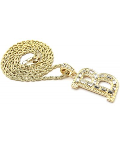 Unisex Stone Filled Initial Letter Pendant 24 inches Rope Chain Necklace Gold - B $12.38 Necklaces