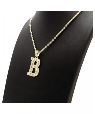 Unisex Stone Filled Initial Letter Pendant 24 inches Rope Chain Necklace Gold - B $12.38 Necklaces