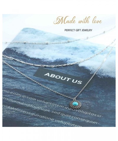 Boho Layered Necklaces Silver Turquoise Pendant Necklace Handmade Beach Chain Jewelry for Women and Girls $5.93 Necklaces