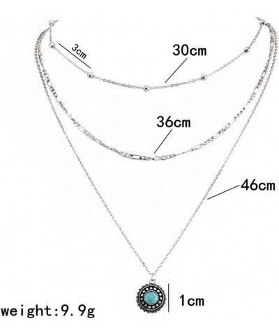 Boho Layered Necklaces Silver Turquoise Pendant Necklace Handmade Beach Chain Jewelry for Women and Girls $5.93 Necklaces