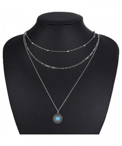 Boho Layered Necklaces Silver Turquoise Pendant Necklace Handmade Beach Chain Jewelry for Women and Girls $5.93 Necklaces