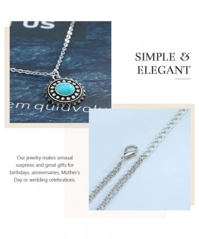 Boho Layered Necklaces Silver Turquoise Pendant Necklace Handmade Beach Chain Jewelry for Women and Girls $5.93 Necklaces