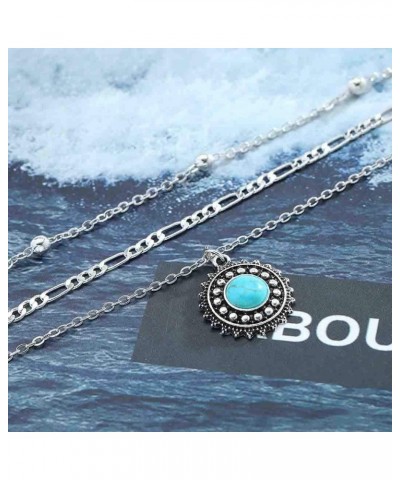 Boho Layered Necklaces Silver Turquoise Pendant Necklace Handmade Beach Chain Jewelry for Women and Girls $5.93 Necklaces