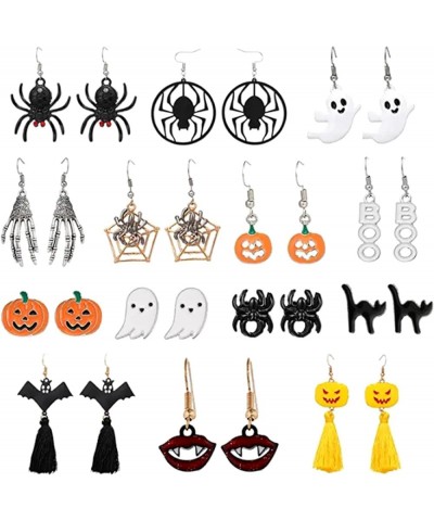 Halloween Earrings for Women,Spider/Pumpkin/Skeleton Ghost/Bat/Skull/Cat Halloween Earrings Bulk for Girls 14pair-ear $5.89 E...