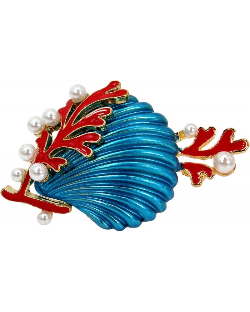 Colorful sea shell pin brooch made with blue and red enamel colors and white pearls. Fashion ocean theme pin. 981 0 $10.79 Br...