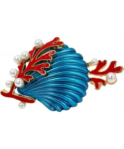 Colorful sea shell pin brooch made with blue and red enamel colors and white pearls. Fashion ocean theme pin. 981 0 $10.79 Br...